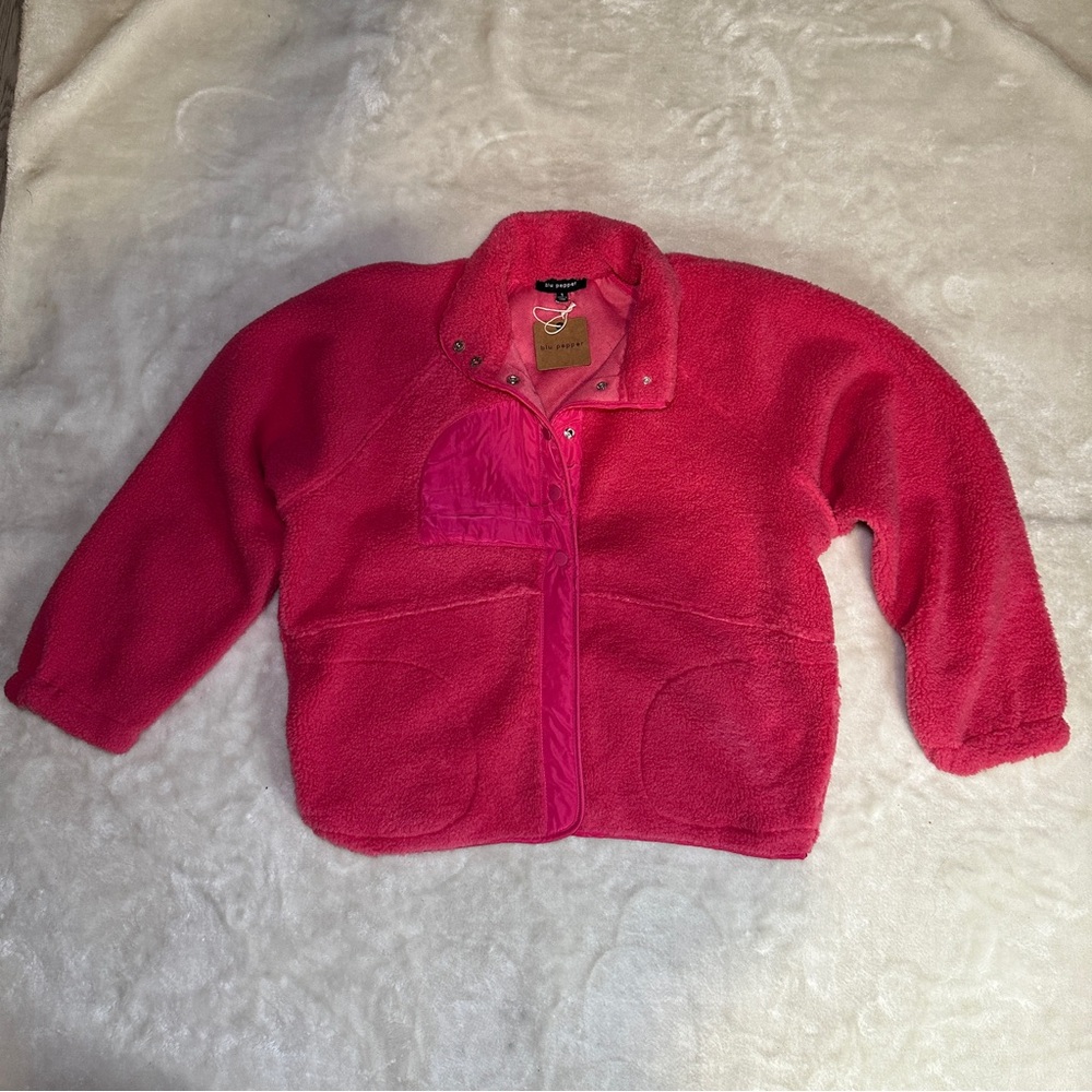 NWT Blu Pepper Pink Soft Fleece Snap Button Up Teddy Jacket Size Small - Picture 14 of 14